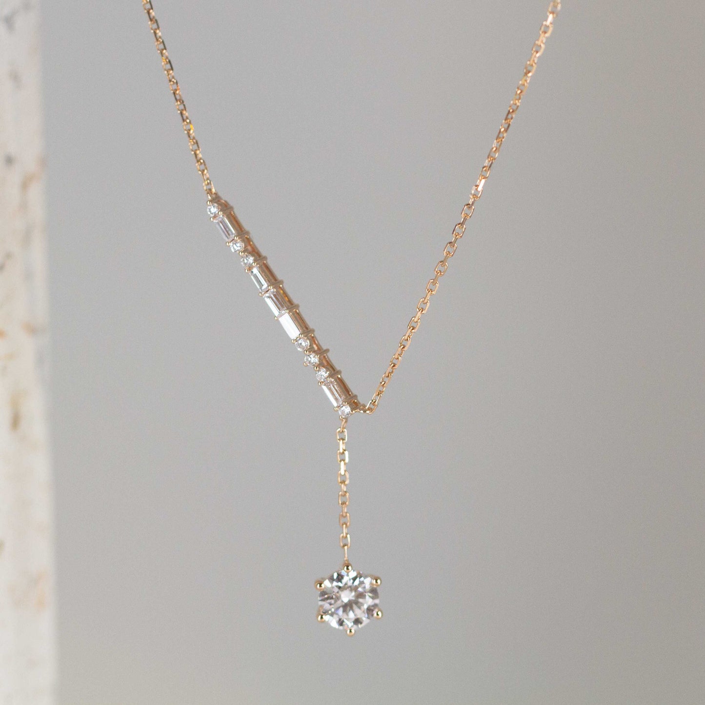 In-Stock SKP0701 0.70ct Morse code 6-Prong Lab Grown Diamond Solitaire Necklace