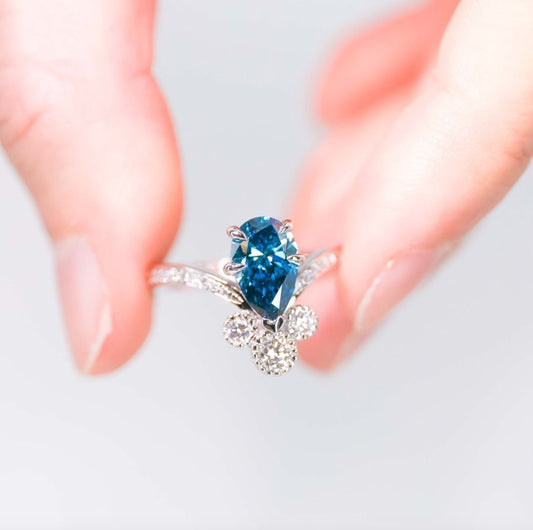 In-Stock 1.17cts Pear Shape Lab Grown Blue Diamond Ring (LAUREN - TMP2610)